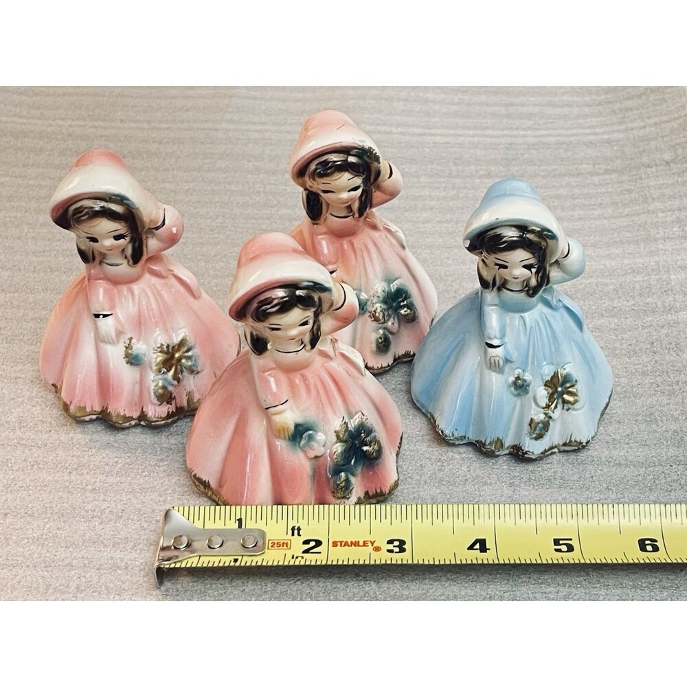 Lot of 4 1950s VTG Southern Belle Clapper Girl Porcelain Bell Figurines Japan - Picture 12 of 12